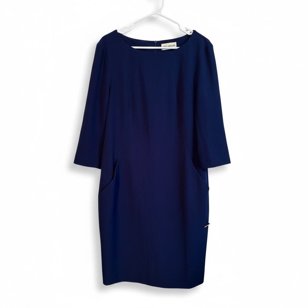 M.M. Lafleur The Etsuko Dress Midnight Navy Stretch Foulard Knit 14 EUC Sheath